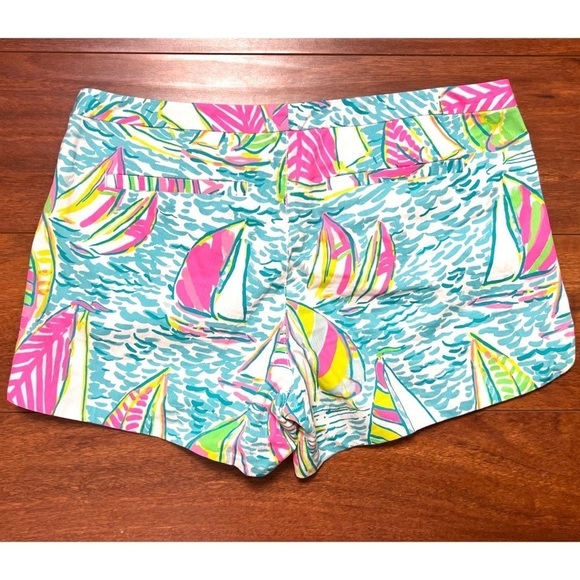 LILLY PULITZER Cotton Sailboat Print Mid Rise Colorful Nautical Adie Shorts 4 - Picture 5 of 7